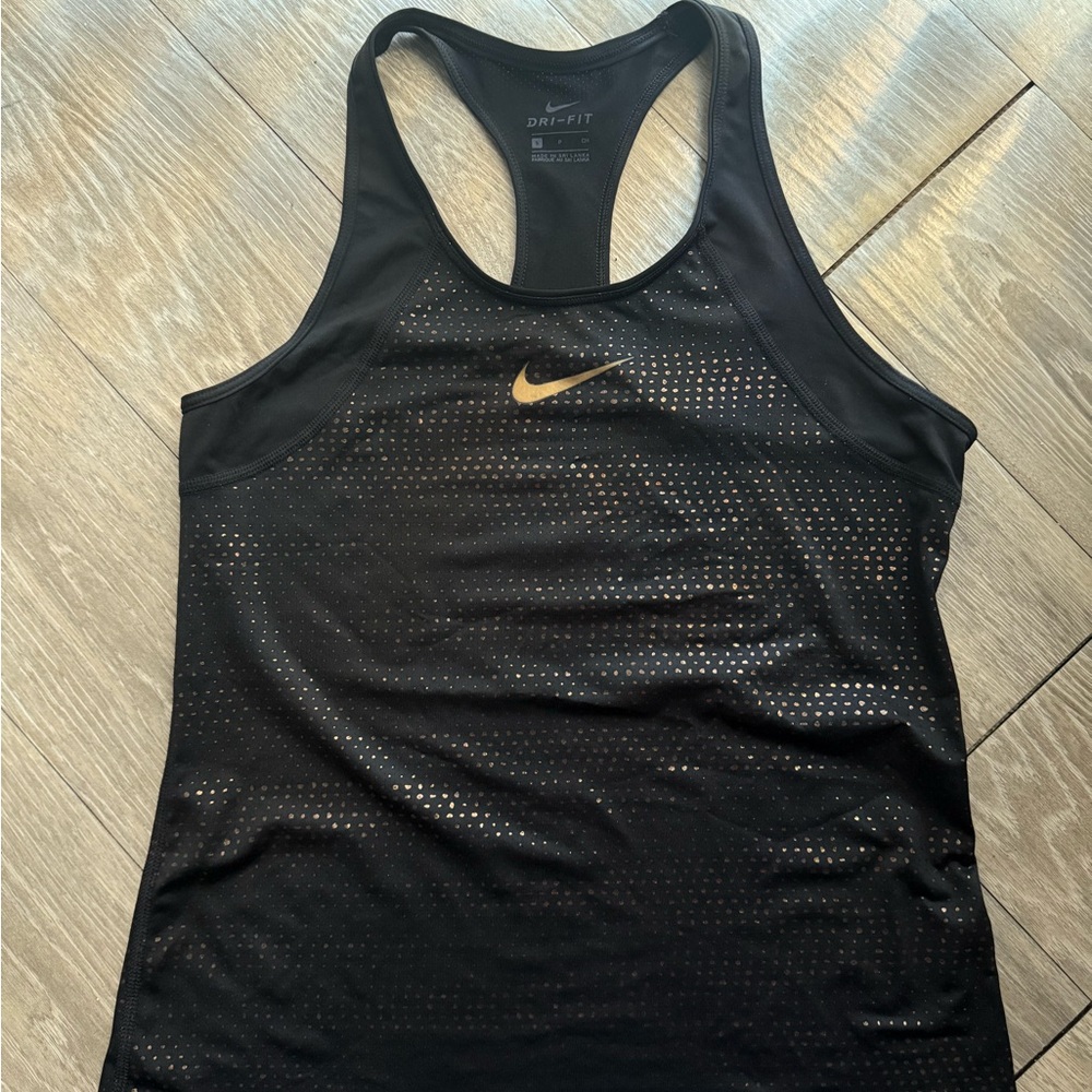 Nike Women's Black and Gold Tank Top